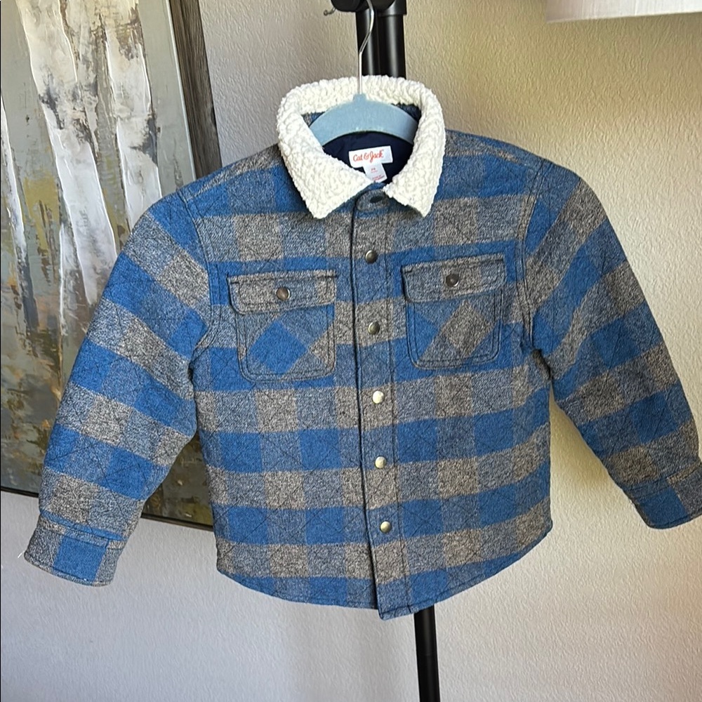 Cat & Jack Blue and Gray Plaid Jean Jacket